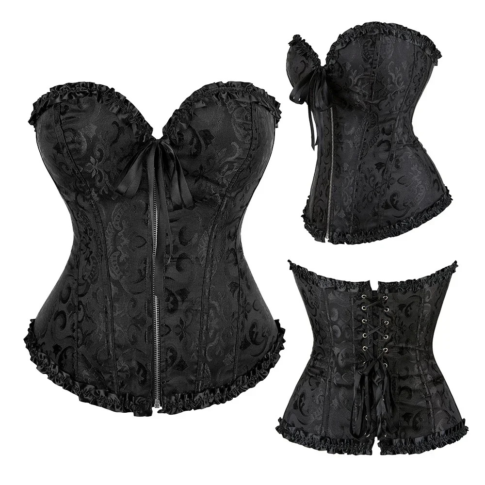Zipper Jacquard Underbust Cors - Boning Corset Steel 评论和价格